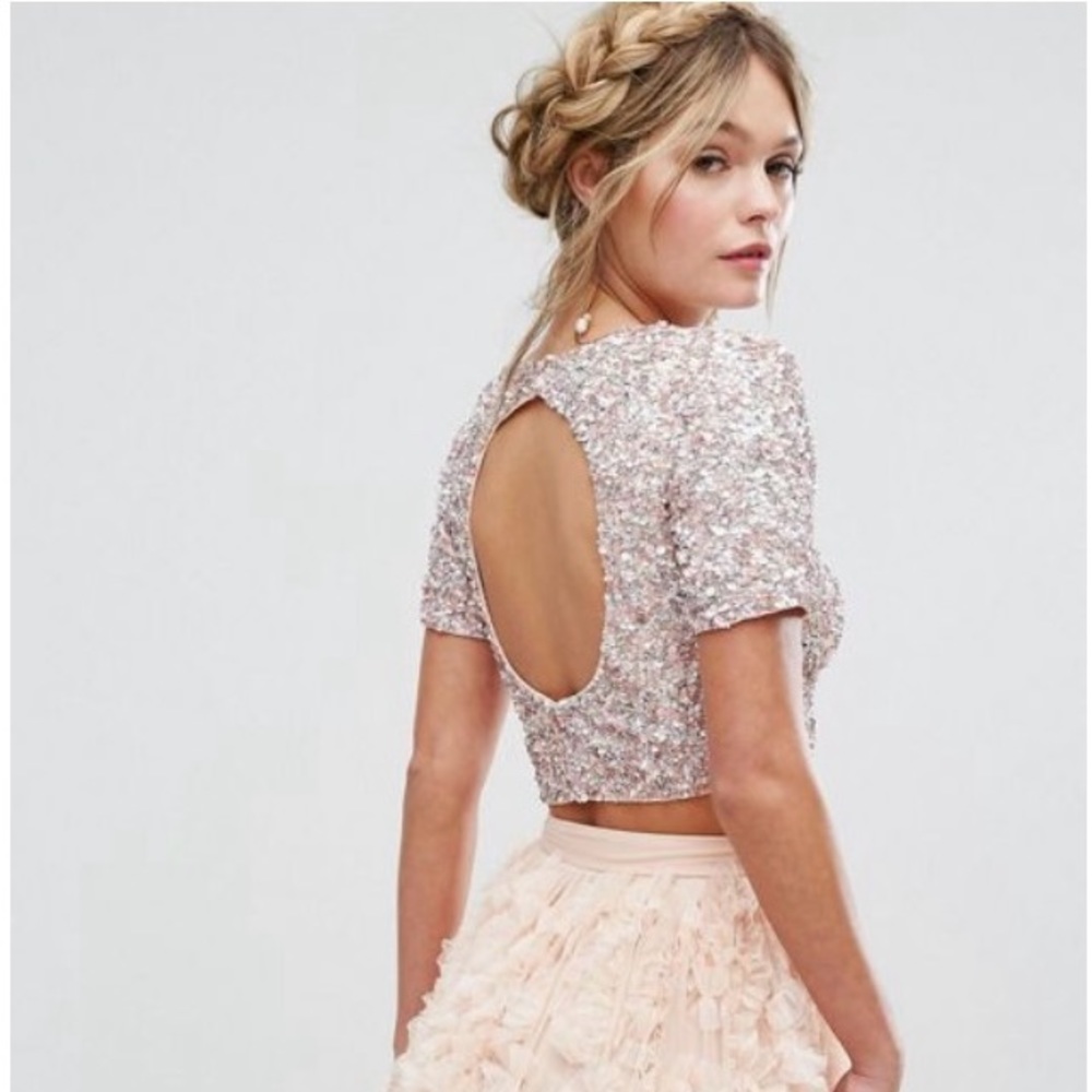 ASOS Exclusive Lace & Beads Midi Skirt & Embellished Top